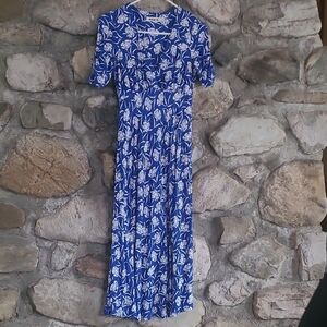 Boden Blue and White Floral Midi Dress